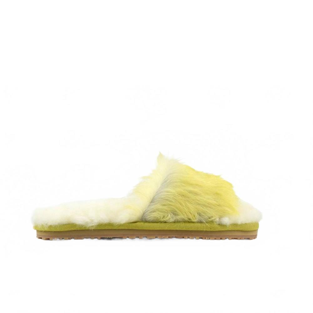 NEW MOU women's long hair pony fur slide slipper in lime